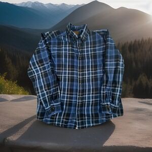 St John's Bay Flannel Shirt Men's Large Blue Plaid 100% cotton Ranch